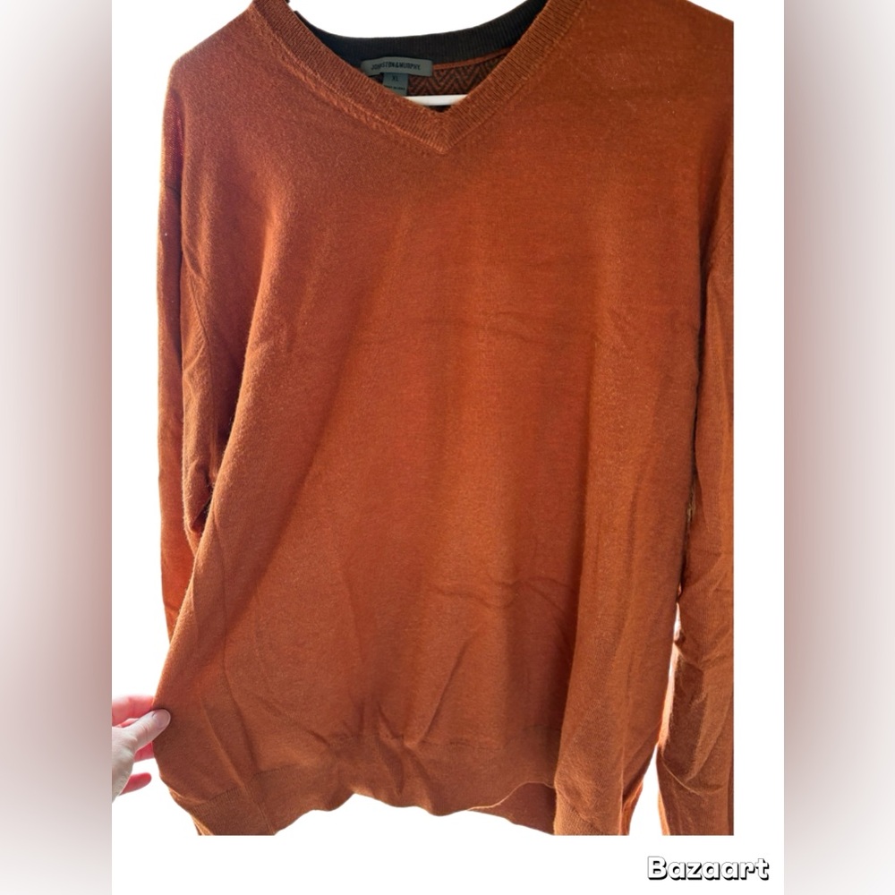 Johnston & Murphy V-Neck Orange Silk Sweater